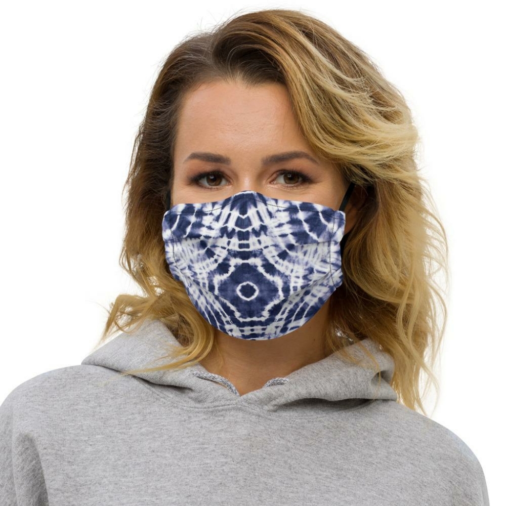 Blue Tie-Dye Ink Spread Fabric Face Mask